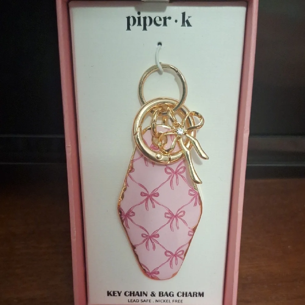 Piper•K Pink and Gold Bow Bag Charm Key Holder